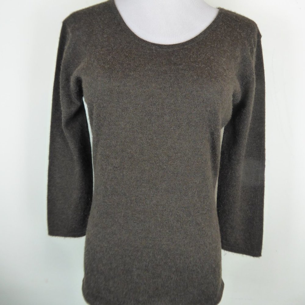 HAWICK Scotland brown scoop CASHMERE sweater M